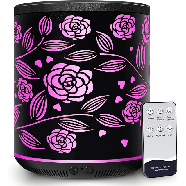 Essential Oil Diffuser, 400ml Metal Aroma Diffuser with Remote, Ultrasonic Aromatherapy Oil Diffuser, Small Air Humidifier Vaporizer Diffuseur D'huile Essentiel with Timer, 7 LED Light (Rose Iron)