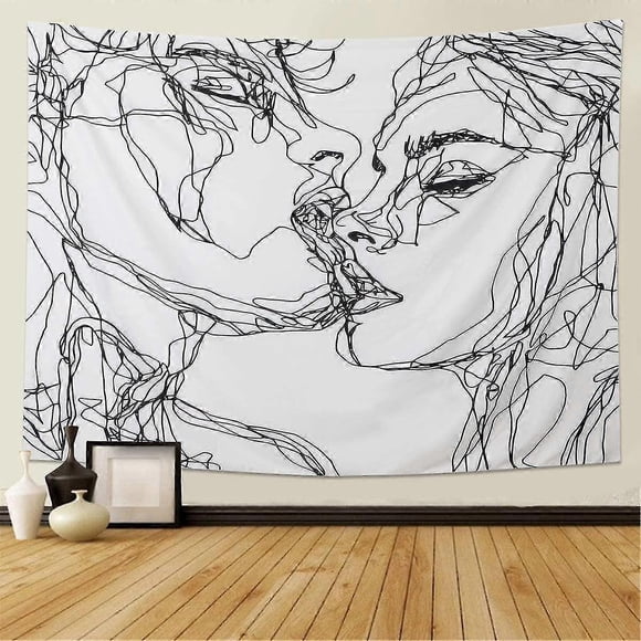 The Kissing Lover Tapestry Wall Hanging, Black and White Human Skeleton Rug with Rose Crown Home Decor Tapestries Wall Art1