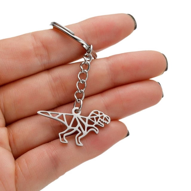 Stainless Steel Hollow Dinosaur Pendant Keychain with Cartoon Charm Jewelry Chain for Bag