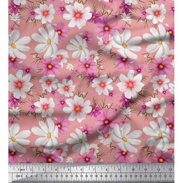 Soimoi Polyester Crepe Fabric Cosmos Floral Fabric Prints by Yard 42 Inch Wide