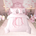 thumbnail image 1 of Erosebridal Ensemble de Literie Complet à Carreaux Initiale C Format Simple, Ensemble de Lit Kawaii avec Ruban, Déco Nœud Dessin Animé, Réversible 7 Pcs, 1 of 1