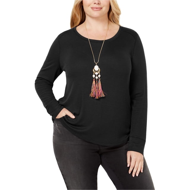 INC T-Shirt de Base Côtelé pour Femmes, Noir, Grande Taille, 2X