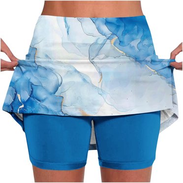QATAINLAV Spring Savings! Tennis Skirts with Inner Shorts for Women Mid Waist Casual Summer Workout Running Skorts Fashion Print Yoga Culottes Multicolor M