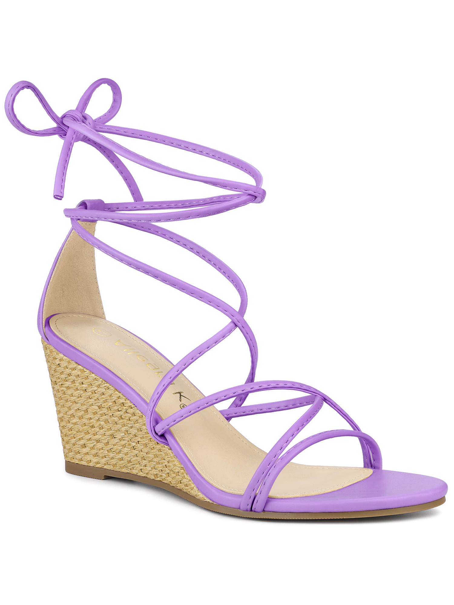 BLISSFUL STEP Sandales à Talon Compensé à Lacets à Brides pour Femme Lavande (Taille 7,5)