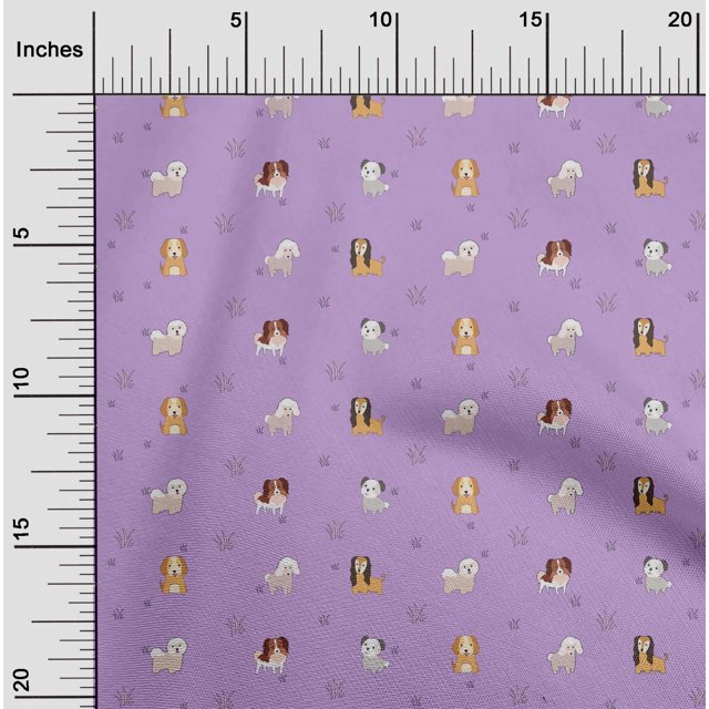 oneOone Tissu Polyester Lycra Imprimé Herbe & Chiots au Mètre 56 Pouces de Large