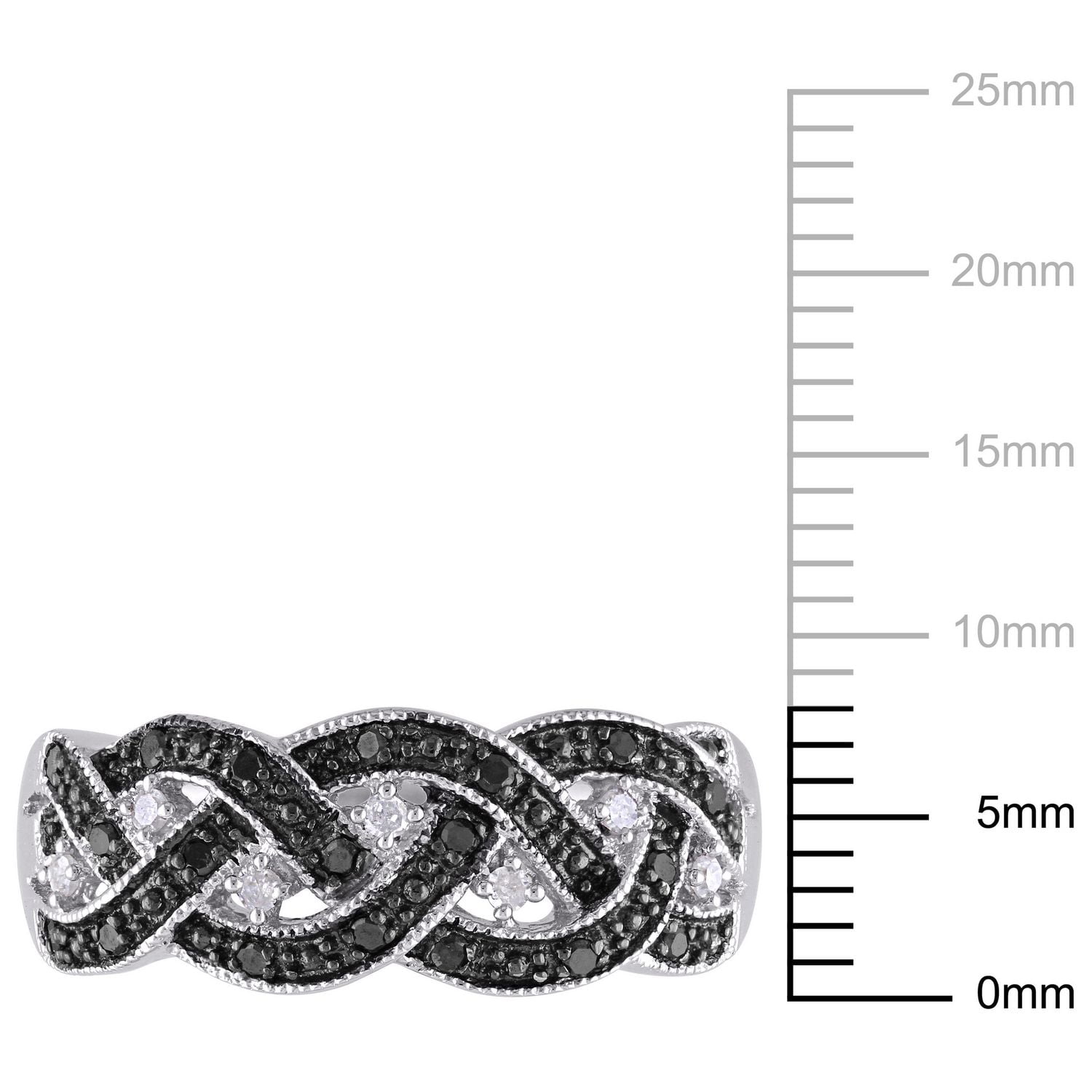 Bague tressée avec diamants noirs et blancs 0,16 ct poids total en argent sterling