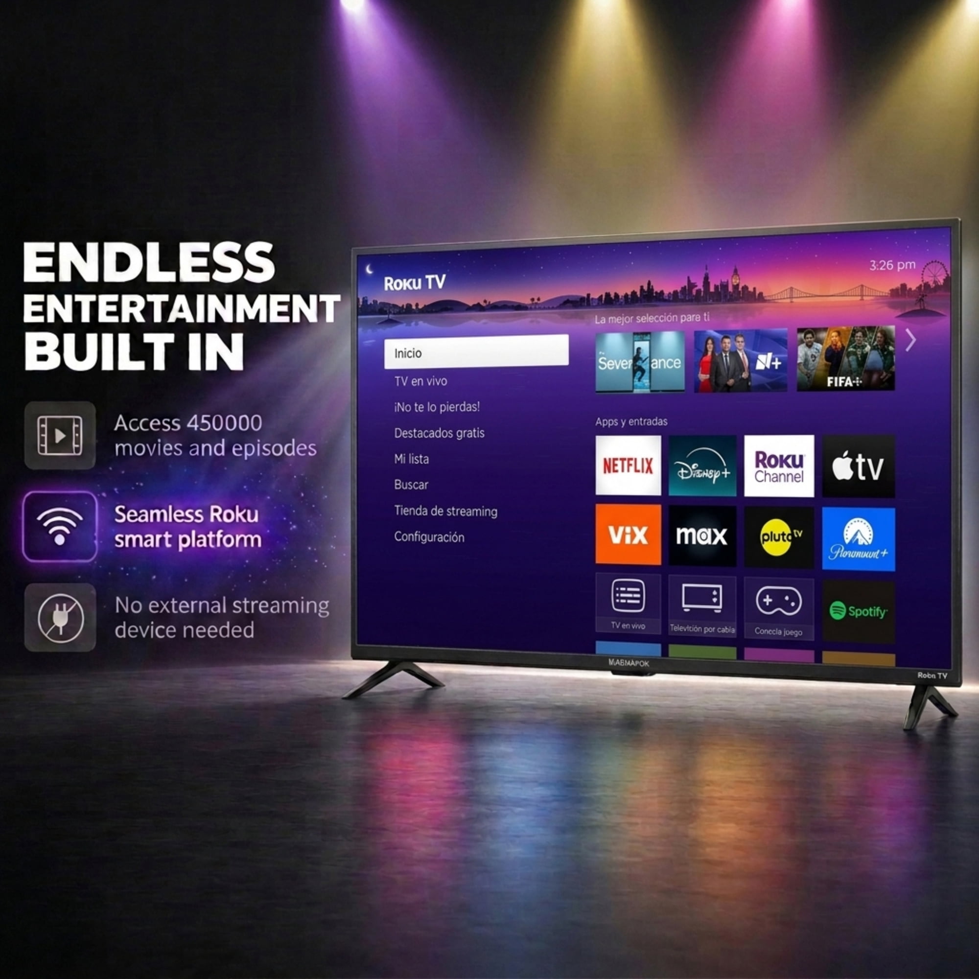 Magnavox 43” 4K Ultra HD HDR LED Roku Smart TV, Dolby Digital Plus Audio, Black