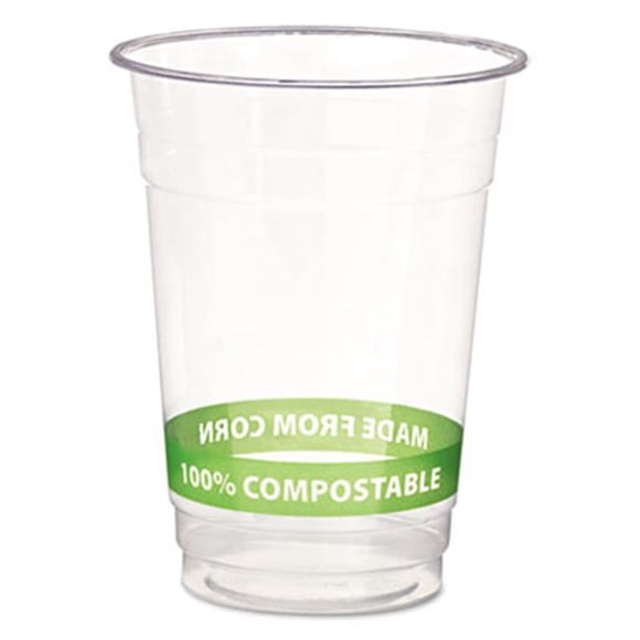 Eco EPCC16GS Compostable Corn Clear Plastic Cups Cold 16 Oz Clear/Green Stripe 1000/CT