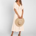 thumbnail image 4 of Jusqu'à 65 % de Rabais! Robes d'Été Mode pour Femmes 2024 Grande Taille Col en V Manches Courtes Unies Taille Robes, 4 of 9