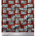 thumbnail image 1 of Soimoi Red Cotton Voile Fabric Camera & Dots Print Sewing Fabric Yard 42 Inch Wide, 1 of 3