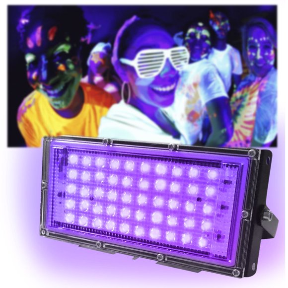 HLONK Cadeaux de Fête de Mariage Barre Magnétique pour Clous dans la Cour Ampoule à Piles 50W LED Projecteur UV Étanche Lampe de Lumière Noire d'Extérieur pour Fête Scène Jardin