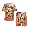 thumbnail image 1 of Lsque Not All Who Wander Are Lost Pattern Girls' Sleeve Top and Shorts Snug Fit Cotton 2 Piece Lightweight Pajama Sets-Small, 1 of 6