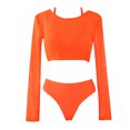 thumbnail image 1 of EGNMCR Bikini Set Women With Chest Pad Without Underwire Long Sleeve Mesh Three Piece Set Swimsuit, 1 of 6