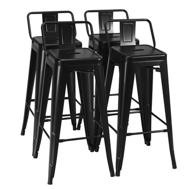 Costway Ensemble de 4 Tabourets de Bar en Métal 30 Pieds' Hauteur de Bar Tabourets de Bar Industriels avec Dossier Bas Noir
