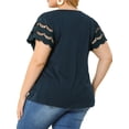 thumbnail image 3 of Agnes Orinda Women's Plus Size Tops Lace Panel Short Sleeves Spring Summer Solid Work Blouses 4X Dark Blue, 3 of 7