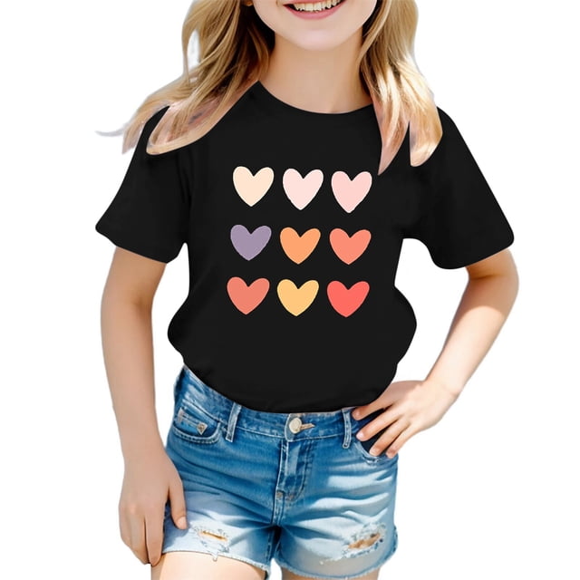 WEAIXIMIUNG avec T-Shirt Décontracté d'Été à Manches Courtes et Col Rond pour Filles avec Imprimé Graphique Mignon