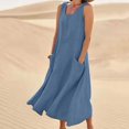 thumbnail image 2 of CHOK Robes Décontractées pour Femmes Couleur Unie Sans Manches Coton Lin Poches Longue Robe Dames Plage Été Robes, 2 of 8