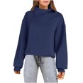 thumbnail image 2 of Timegard Chandail en Molleton pour Femmes Col Haut Manches Longues Pull Automne Hiver à Cordon Ample Confortable, 2 of 8