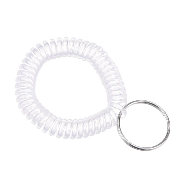 Unique Bargains Porte-Clés Spirale Extensible en Plastique à Ressorts de Poignet, Blanc Transparent, Lot de 6