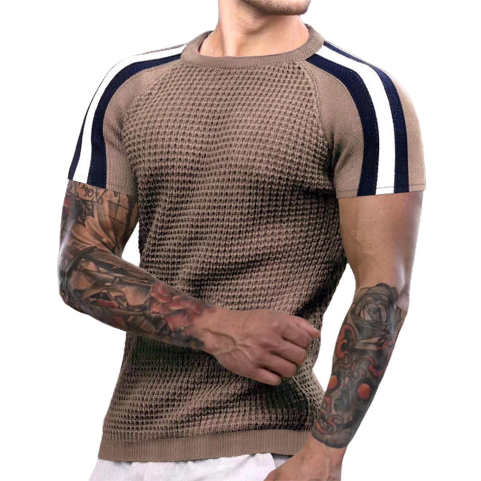 BOBOGOJP T-Shirt de Travail Décontracté en Coton à Col Rond Manches Courtes pour Hommes (B,TTG)