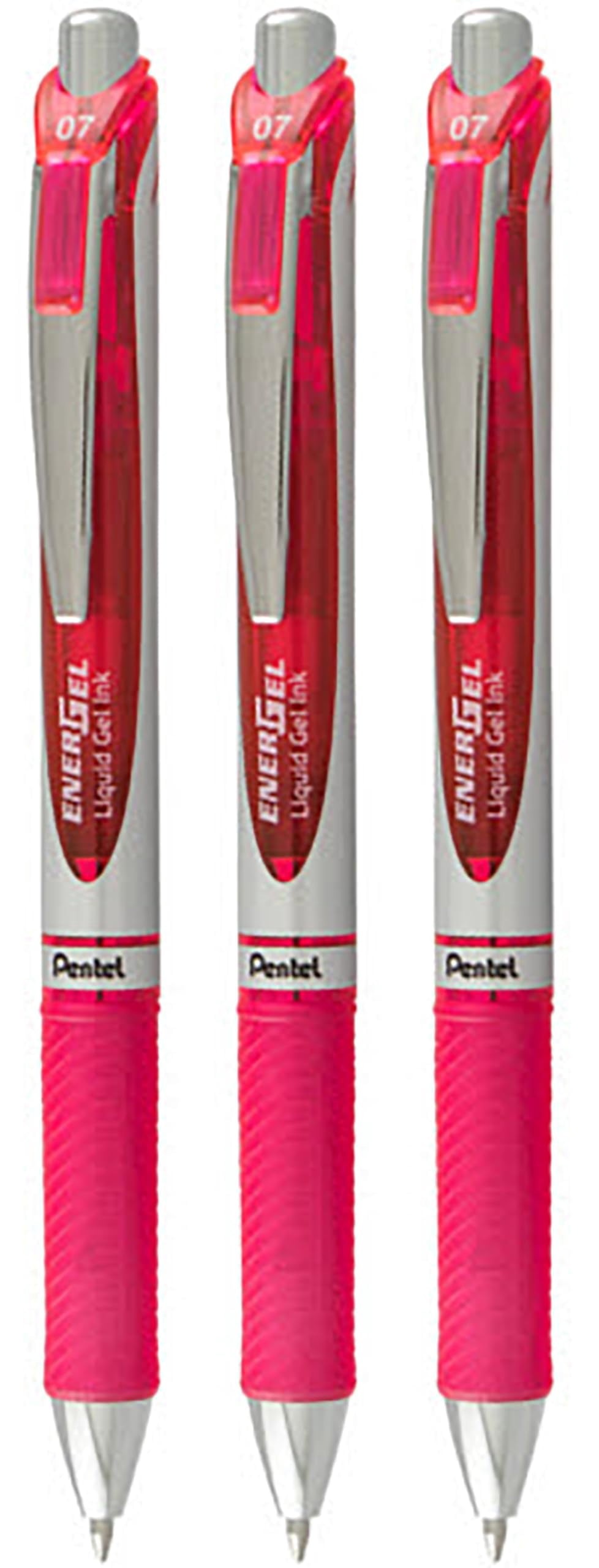 Pentel EnerGel RTX Retractable Liquid Gel Pen (0.7mm) Metal Tip Medium Line Pink Ink 3 Pack