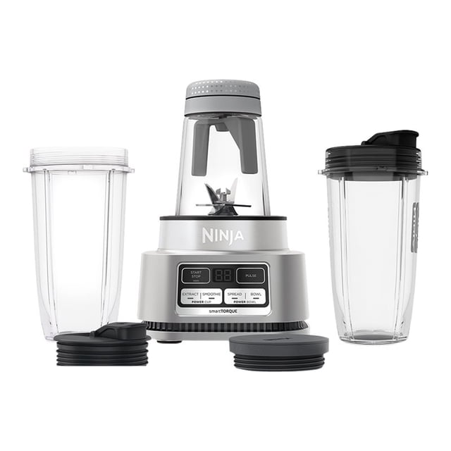Ninja SS101 Foodi Mélangeur à smoothies et Extracteur de Nutriments Argent, Doté d'Un Moteur de 1200 Watts de Pointe et de la Technologie smartTORQUE. Comprend une base avec Panneau de Commande, un Bol Nutri de 14 Oz avec Plateau Électrique, et Deux Gobelets Nutri de 24 Oz avec Couvercles à Emporter. Conçu pour les smoothies, les extractions, les Tartinades et les Bols à smoothies Épais. Va au Lave-Vaisselle pour un Nettoyage Facile.