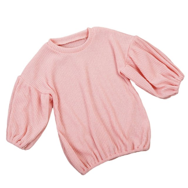 Baby Girls Long Lantern Sleeve Pullover Solid Color Collar Knit Top