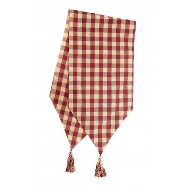 13 x 54 in. Ribbed Table Runner with Tassels, Burgundy Check
