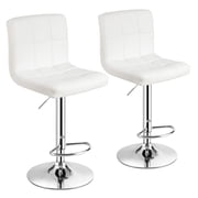Costway Set of 2 Adjustable Bar Stools PU Leather Swivel Counter Pub Chair White