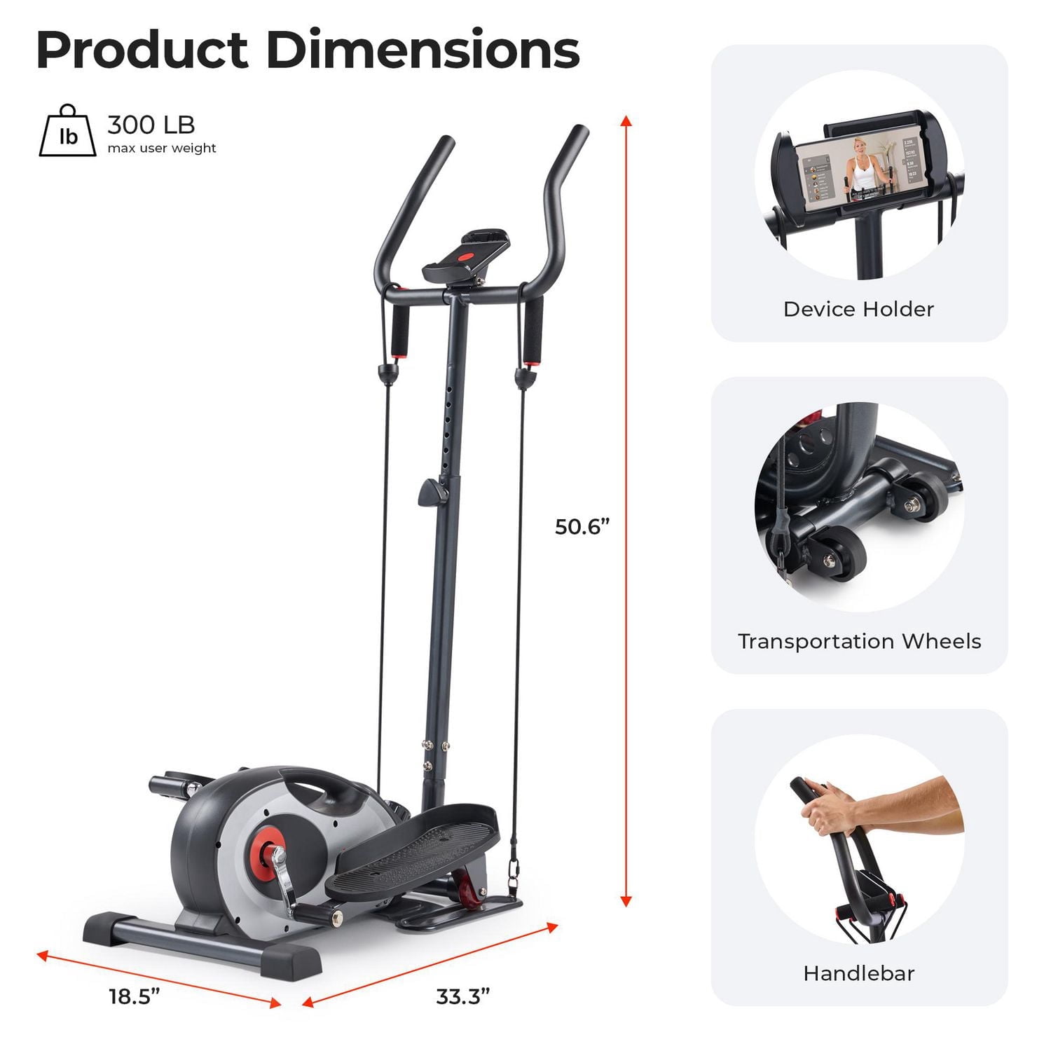 Sunny Health & Fitness Machine Elliptique Mini 2 en 1 Assis/Debout, Pédalier Portable sous Bureau pour Exercices à Domicile pour Seniors, Application Sunnyfit Gratuite avec Connexion Bluetooth, Barres