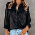 thumbnail image 1 of Jsaierl Womens Satin Silk Button Down Shirts Solid Color Lapel Collar Basic Blouses Long Sleeve Work Business Tops with Pockets, 1 of 9