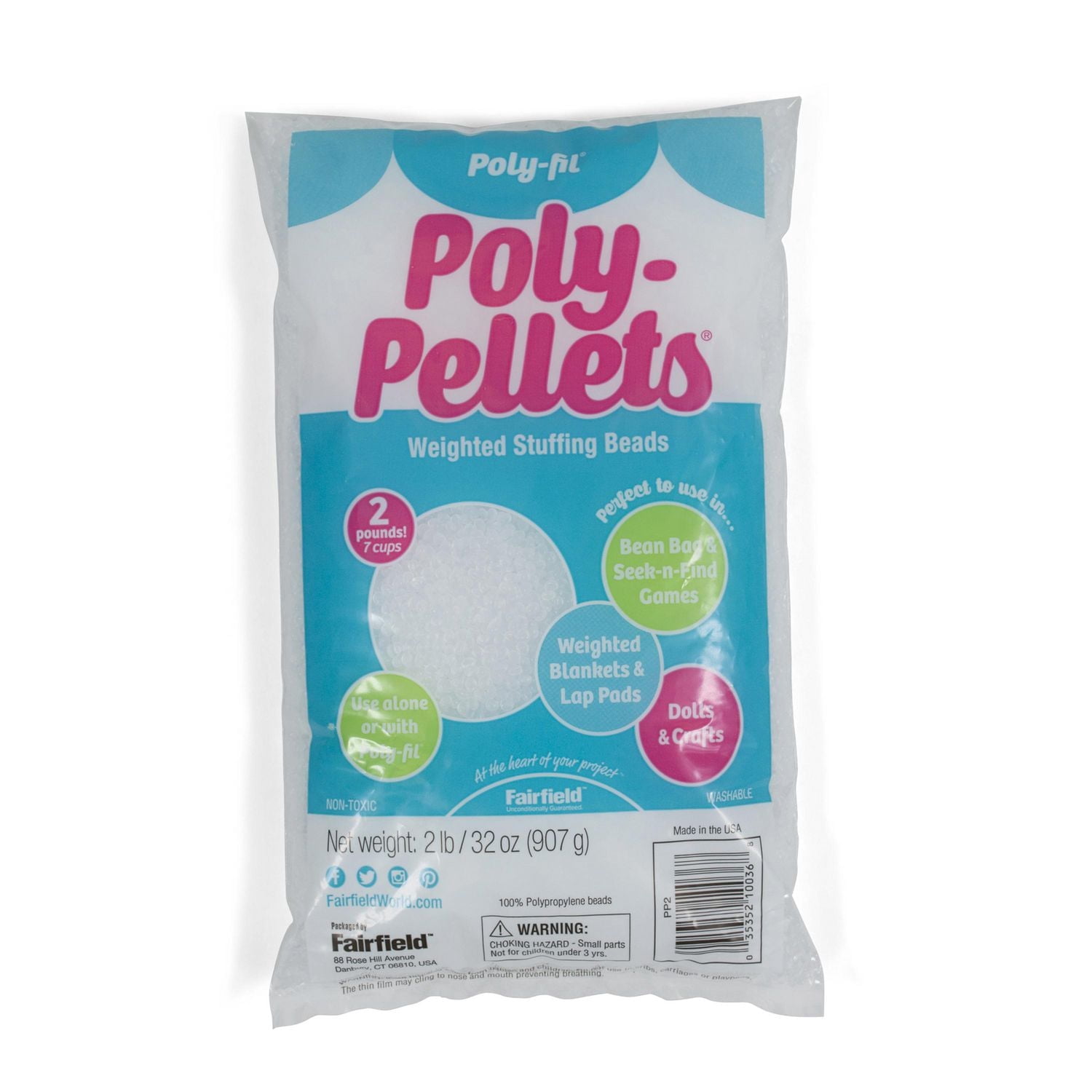 FAIRFIELD Poly Pellets®, Weighted Stuffing, 900 g (32 oz) Bag, Fil Poly Pellets, 2 lb
