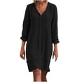 thumbnail image 1 of Pisexur Robe pour Femme Grande Taille Col en V Coton Décontractée Ample Droite Tunique Smock Robes d'Automne Robe de Vacances Manches 3/4 Poche, 1 of 8