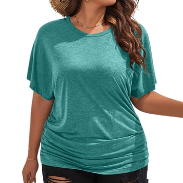 asjyhkr T-Shirts Grande Taille pour Femmes Coupe Ample Manches Courtes Col Rond T-Shirts Couleur Unie T-Shirts d'Été