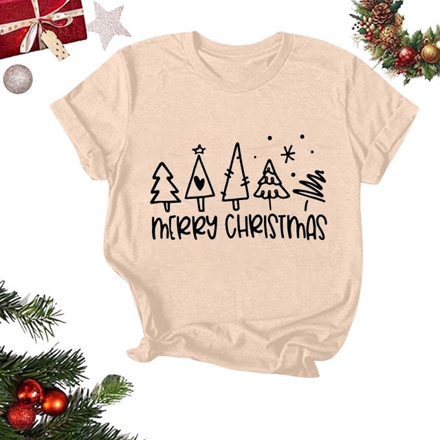 Amzcrzy Hauts d'Été pour Femmes Hauts de Noël Imprimés Col Rond Manches Courtes T-Shirt Haut Manches Courtes Col Rond T-Shirts pour Femmes Manches Courtes Hauts pour Femmes