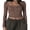 Khaki, variant on Fortune Women Knitted Henley Shirt Casual Solid Color Retro Long Sleeve Crop Tops