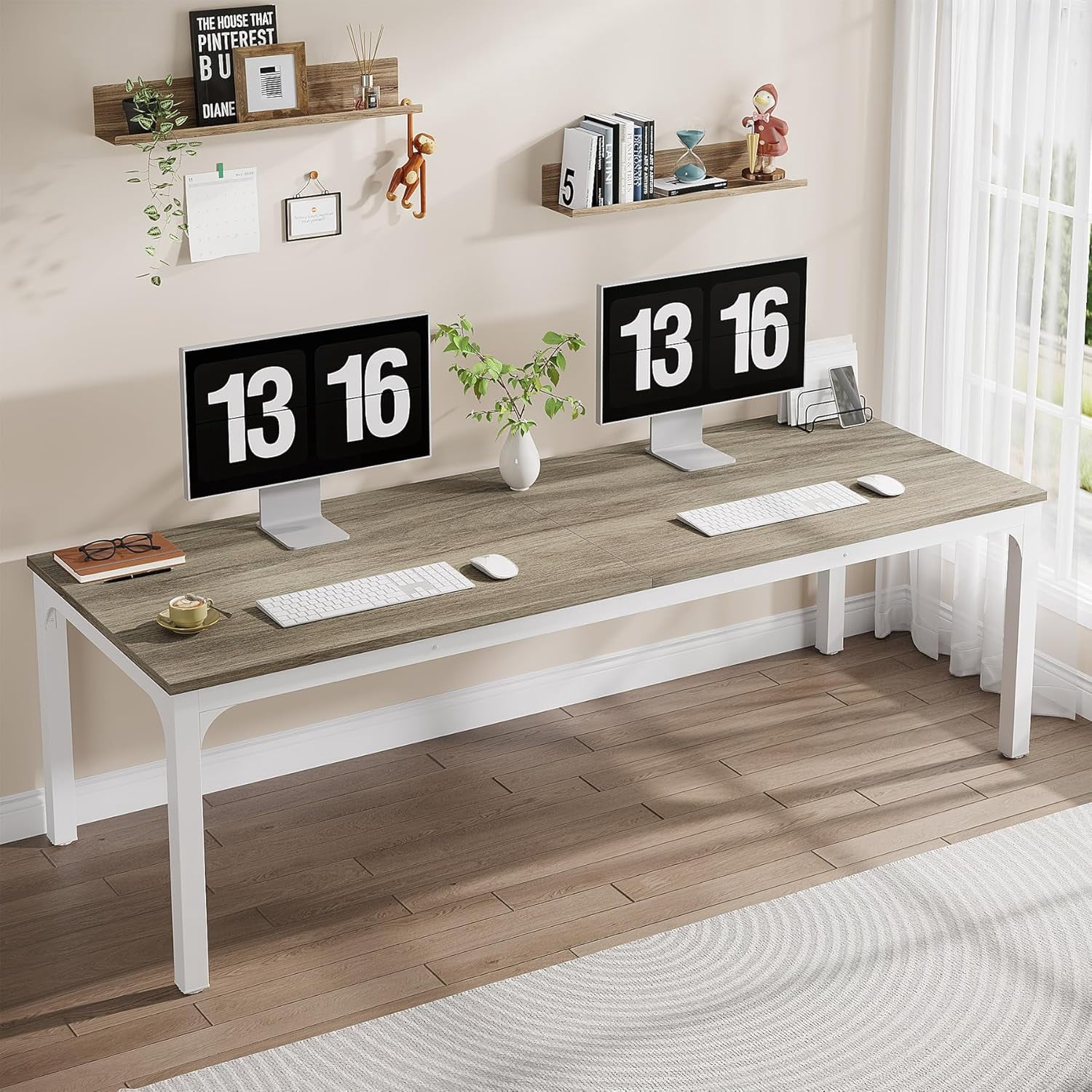 Tribesigns 2-Person Home Office Desk, 78.7" Extra Long Computer Desk, Double Workstation for Home Office, Work Desk for Two People (Oak)