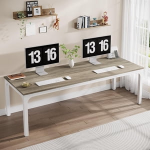 Tribesigns 2-Person Bureau de l ' intérieur, 78.7" Bureau d'ordinateur extra long, poste de travail double pour le bureau à domicile, bureau de travail pour deux personnes (Oak)