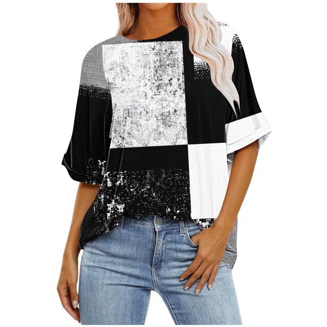 Pisexur Hauts d'Été pour Femmes Mode Décontractée Manches Courtes Col Rond T-Shirts Confortables Amples Surdimensionnés Imprimé Floral Blouses Hauts Mode T-Shirts Imprimés Graphiques Grande Taille Tops de Sortie S-5TG