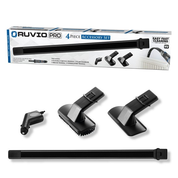 Ruvio Ensemble d'Accessoires d'Aspirateur 4 Pcs – Embouts Flexibles, Brosse pour Poils d'Animaux, Outil pour Rembourrage, Chargeur 12 V