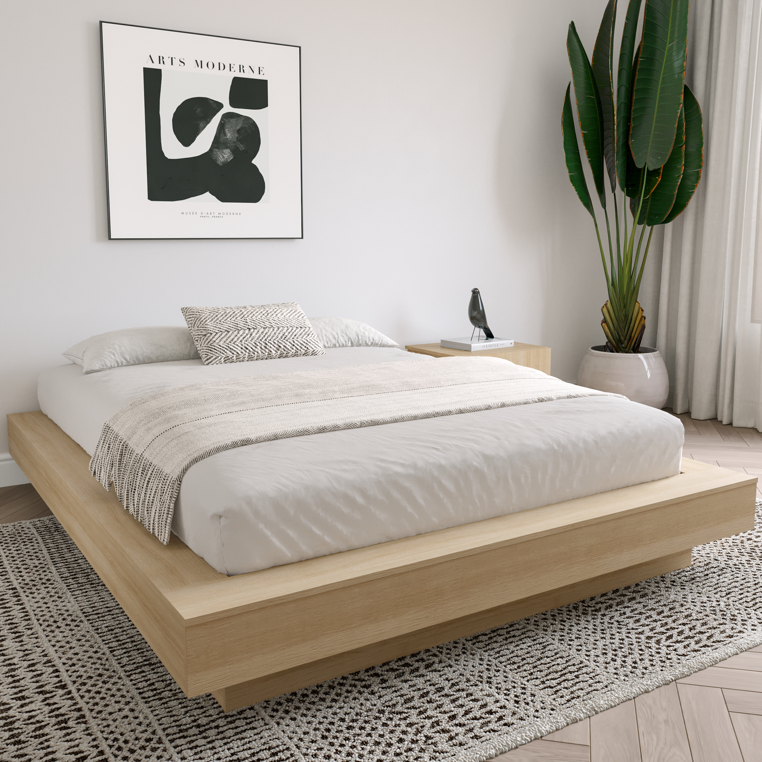 Cadre de lit plateforme Nexera Marconi Queen Size en chêne blond naturel