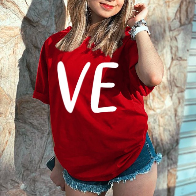 Hot Sale!! T-Shirts de la Saint-Valentin pour Femmes Imprimés Graphiques Mignons Léopard Cœur Amour T-Shirts Décontractés Manches Courtes Col Rond Rouge + Xxxxl