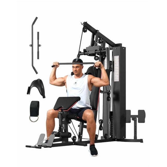 Home Gym Equipment Machine, Full Body Workout Machine with 150LBS Weight Stack, All in One Multifunctional Exercise Station for Home Fitness and Strength Training