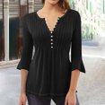 thumbnail image 2 of Diufon Womens Dressy Tops Casual Ruffle 3/4 Sleeve Button V Neck Loose Shirts Trendy Solid Color Basic Blouse, 2 of 3