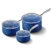 HLAFRG Nonstick Premium 3-Piece Saucepan Set with Glass Lids, Blue, Natural Durable Granite Coating, Nonstick, Durable & Oven Safe to 450°F, 1&2&3QT