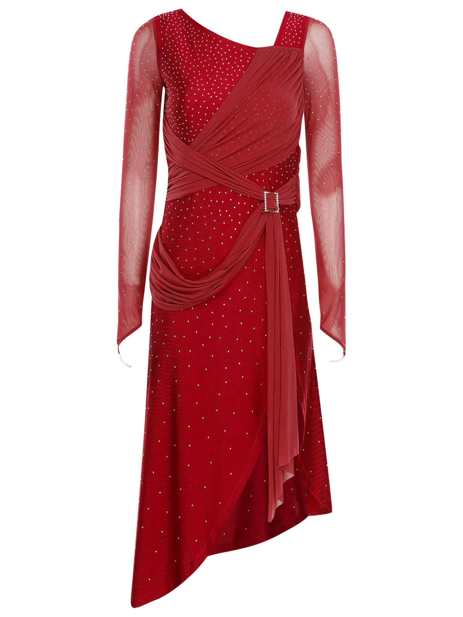vastwit Women Latin Dance Costume Rhinestone Shiny Tango Rumba Cha Cha Ballroom Prom Dress Burgundy XXL