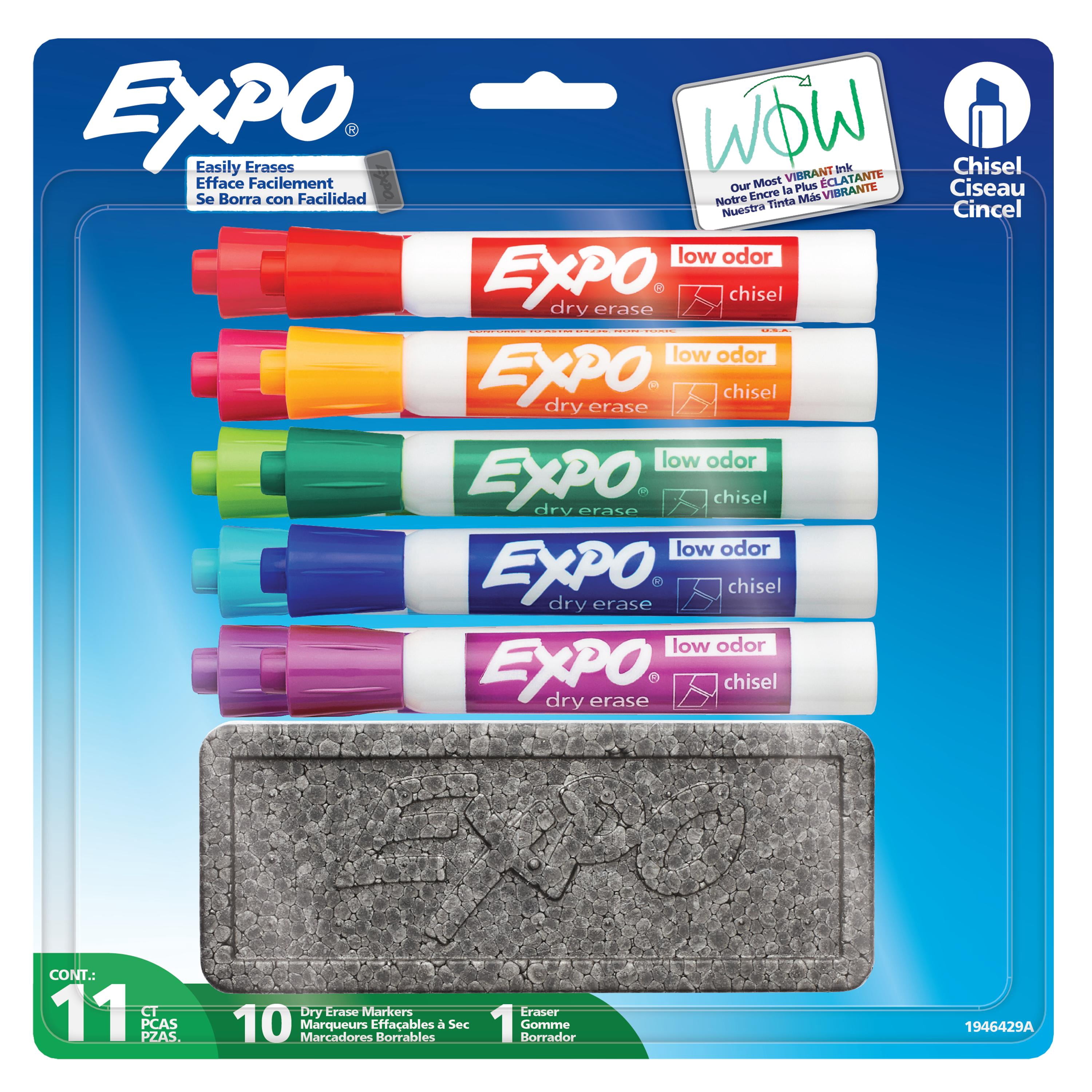 Ensemble de marqueurs effaçables à sec EXPO, pointe biseautée, couleurs variées, efface, 11 unités