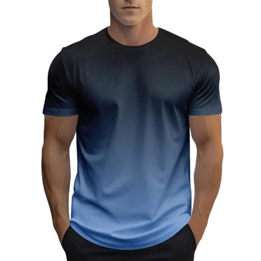 hotojiny T-Shirts pour Hommes Été Mode Dégradé Manches Courtes T-Shirts Basiques Décontractés Coupe Ample Entraînement Course Chandails à Enfiler
