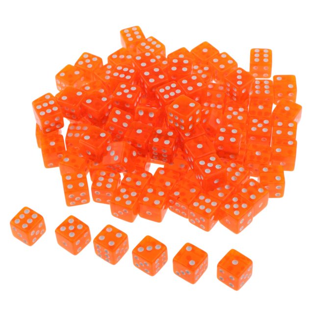 Milaget 100pcs 6-sided Game Dice 15mm Dice for Board Games and Teaching Math Orange