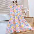 thumbnail image 2 of Zanarzt Tenues d'Été pour Filles Robe d'Été pour Filles avec Manches Fluides Robe à Motif Floral Robe à Imprimé Mignon Robes d'Été, Violet Foncé, 2-3 Ans, 2 of 5